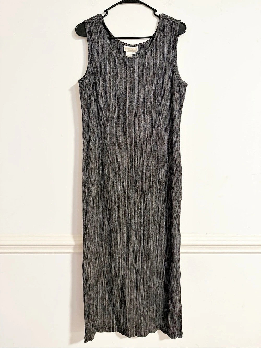 Coldwater Creek Vintage Black Pleated Crinkle Maxi Dress L Minimalist
